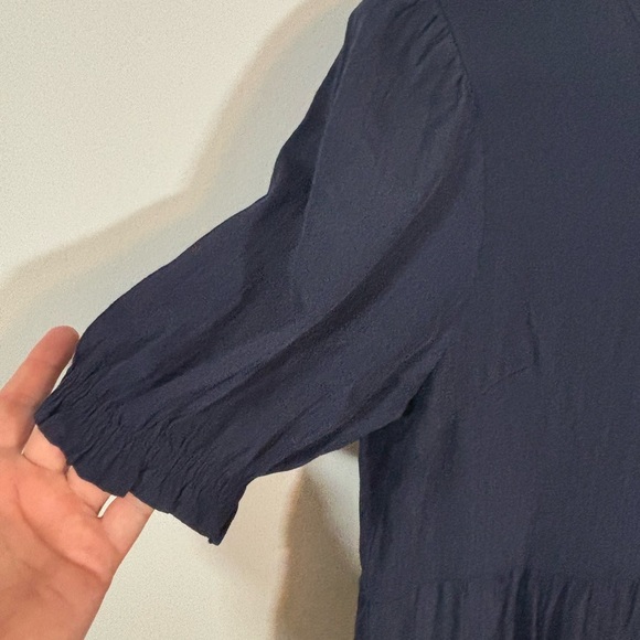 PRETTYGARDEN Navy Puff Sleeve Tiered Midi Dress Size Large Textured Stretchy - Picture 4 of 8